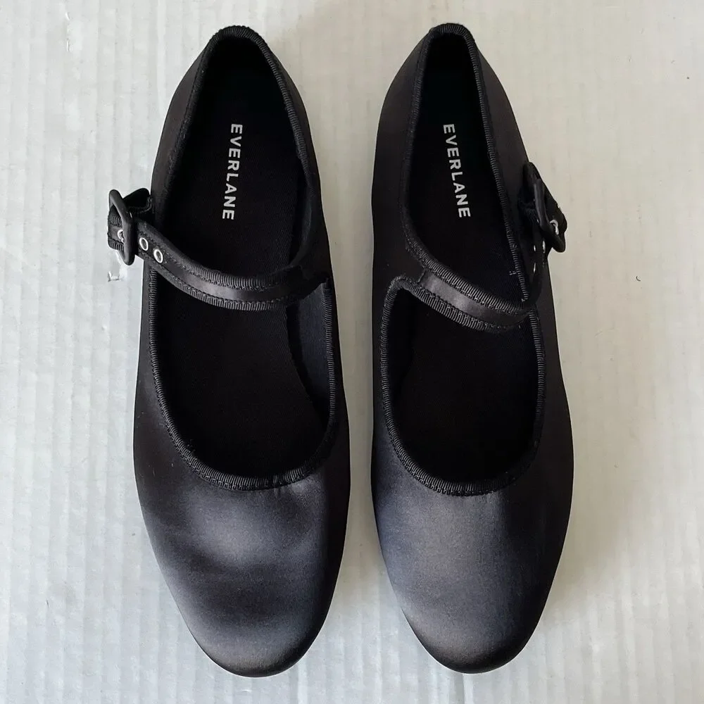 Everlane The Day Buckle Mary Jane Black Satin Ballet Flats Womens Sz 9.5 Preppy - Picture 2 of 15